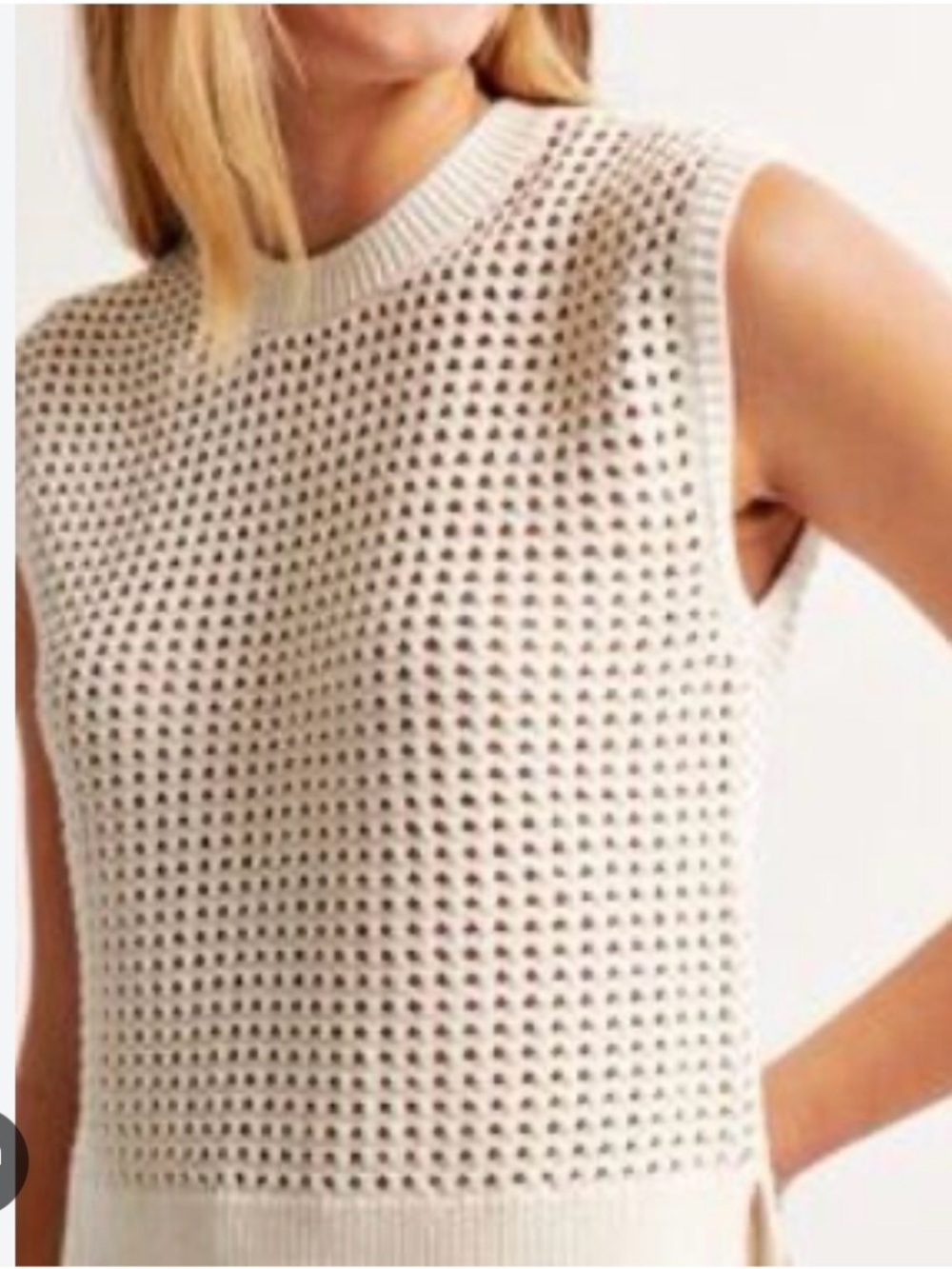 Abercrombie & Fitch Cream Open-Weave Sleeveless Knit Tank